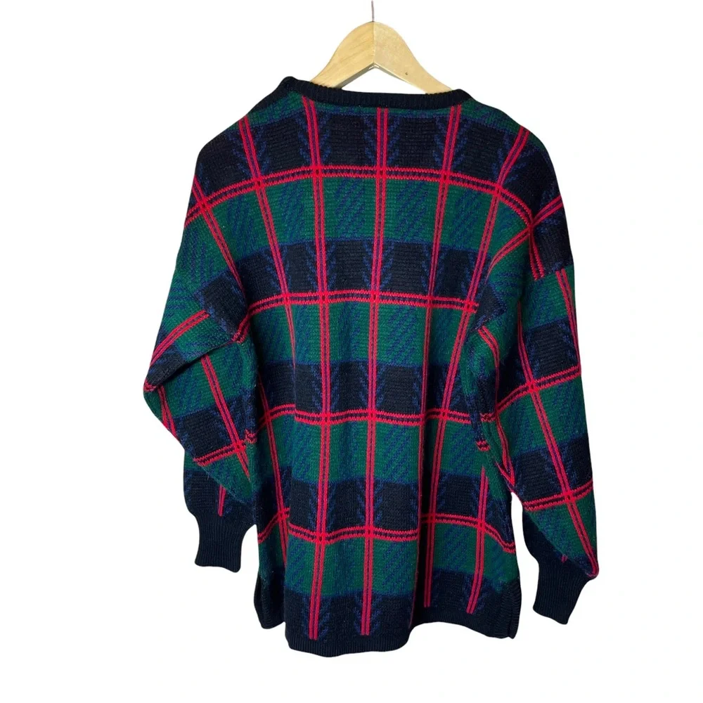 Tally Ho Vintage Christmas Holiday Windowpane Plaid Oversized Sweater - Picture 2 of 6